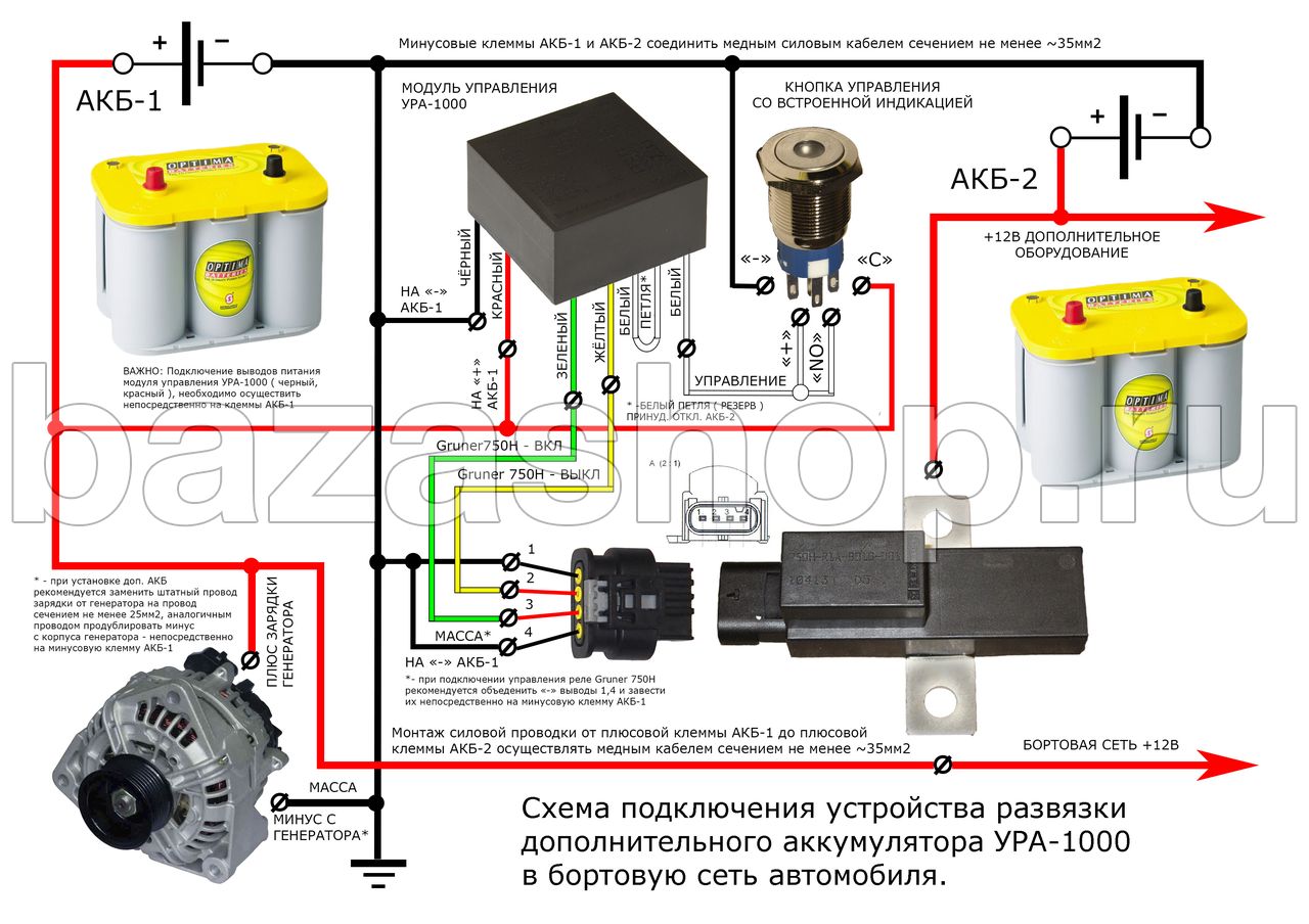 Схема реле дополнительного аккумулятора Схема реле дополнительного аккумулятора